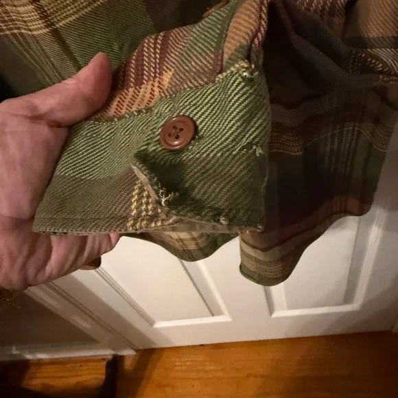 Ralph Lauren Plaid Flannel Shirt Jacket in Olive, Brown & Gold - Picture 4 of 4